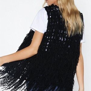 Ppla Black Boho Hippie festival western Flounder Fringe Crochet Vest Size M
